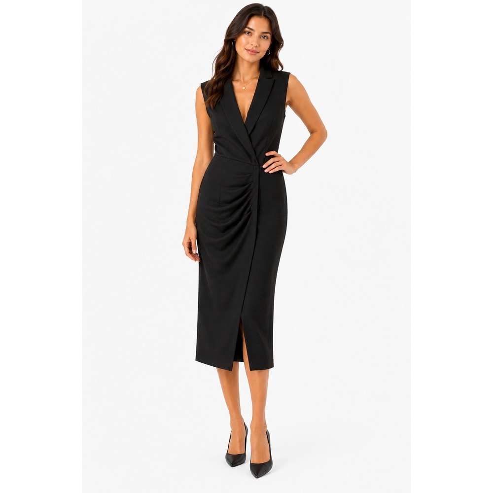 Grace Karin Black Sleeveless Wrap V-Neck Ruched Midi Sheath Dress Womens Size 12